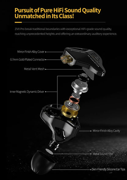 KZ ZVX PRO Dynamic In Ear Earphones HIFI Bass Earbuds Metal Monitor Headphones Sport Noise Cancelling Music Headsets