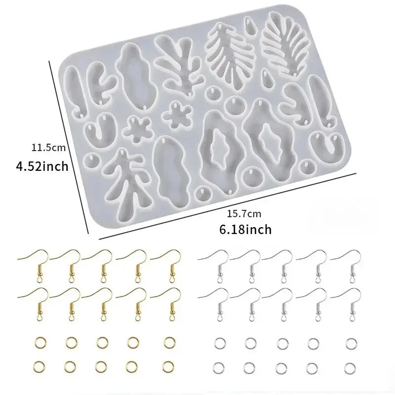DIY Earrings Epoxy Resin Mold Set Geometric Pendants Necklaces Jewelry Making Silicone Craft Molds With Hooks Art Supplies