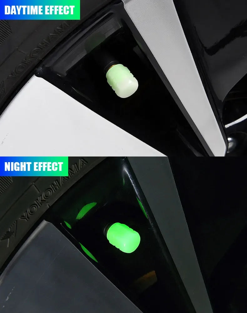 Luminous Car Tire Valve Cap Fluorescent Night Glowing Tire Decor Motorcycle Electric Bicycle Hub Valve Caps Car Accessories