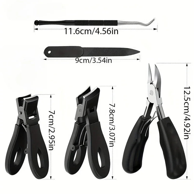1/3/4/5pcs Stainless Steel Toenail Clippers Set with Ergonomic Handle,Includes Wide Mouth Angled Scissors,Nail File Cuticle Tool