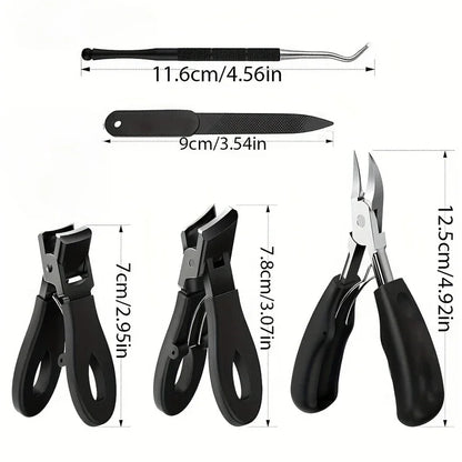 1/3/4/5pcs Stainless Steel Toenail Clippers Set with Ergonomic Handle,Includes Wide Mouth Angled Scissors,Nail File Cuticle Tool