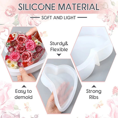 Large Silicone Molds For Resin Large Heart Resin Mold Deep Heart Mold For Flower Preservation Bookend Epoxy Resin Casting Mould