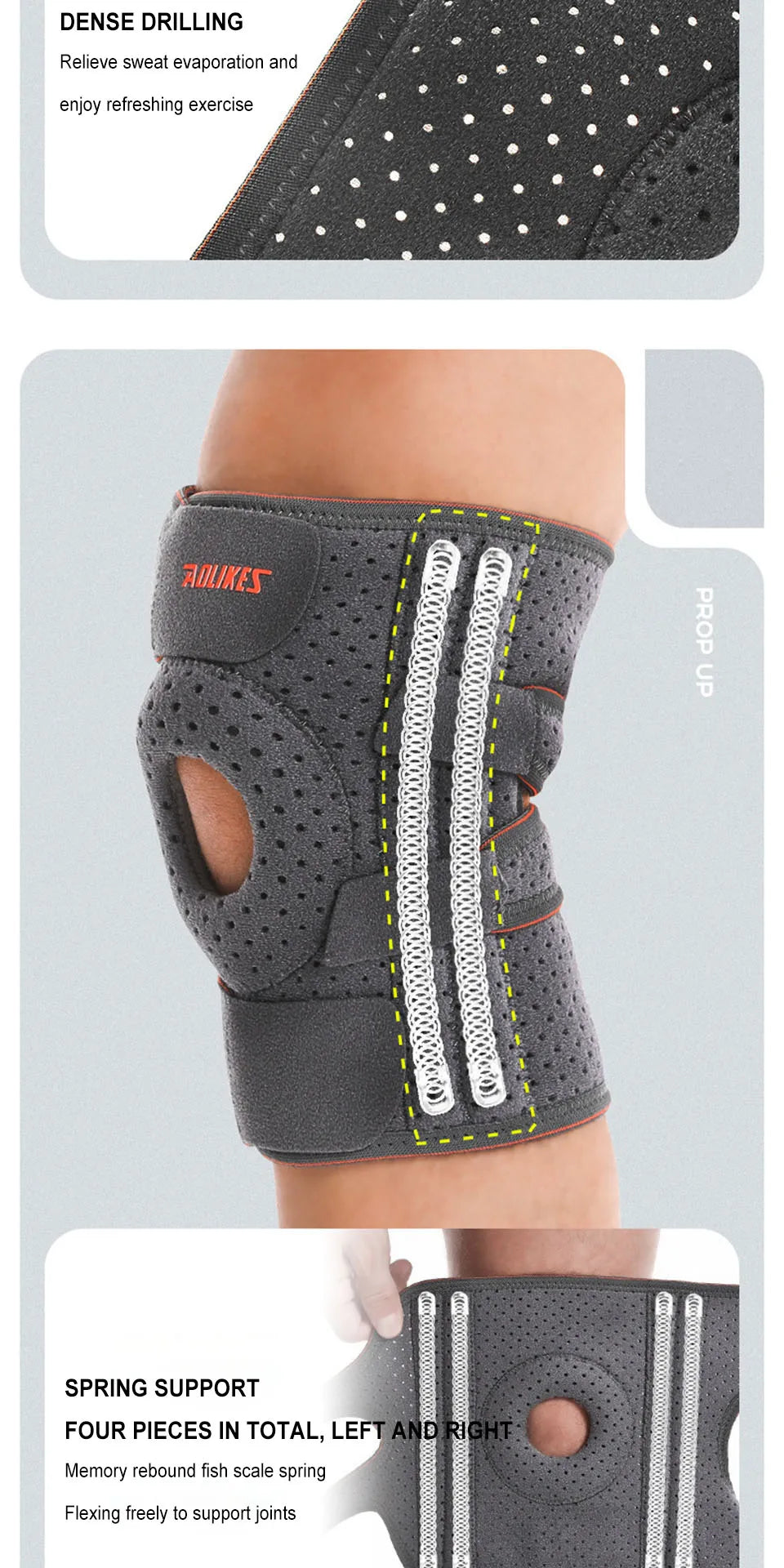 AOLIKES 1PCS NEW Knee Brace with Side Stabilizers & Patella Gel Pads,Knee Support for Cycling,Running,Climbing