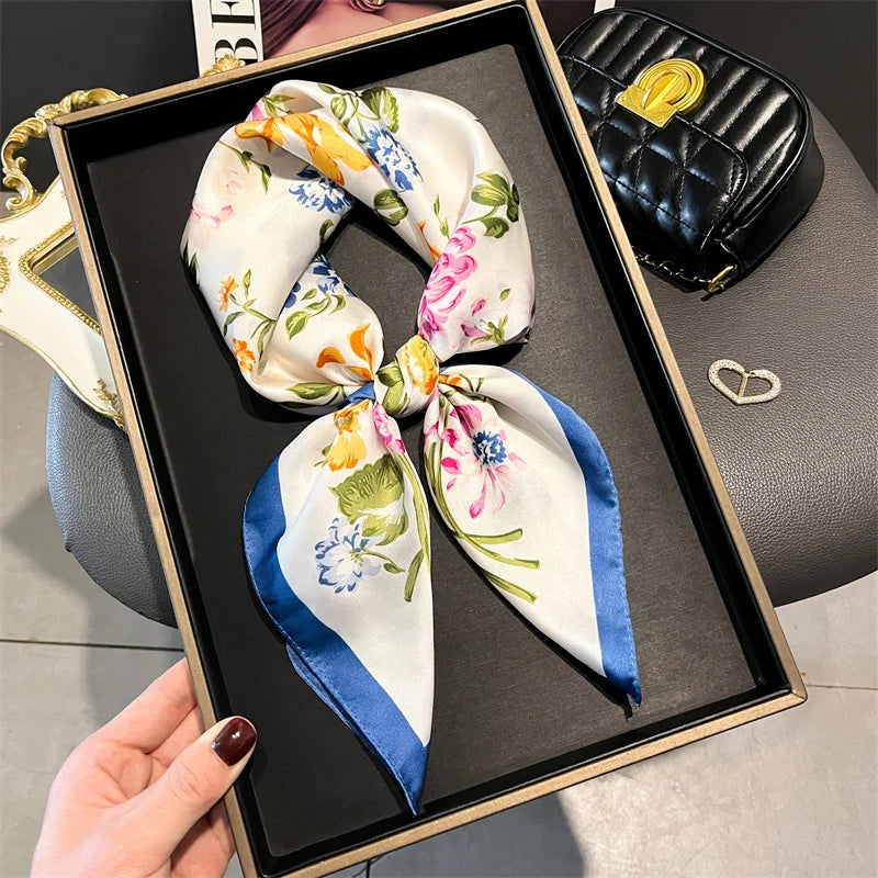 70cm Silk Feeling Square Scarf Women Satin Bandana Print Scarves Head Band Fashion Lady Hair Shawl Wrap Female Neckerchief Hijab