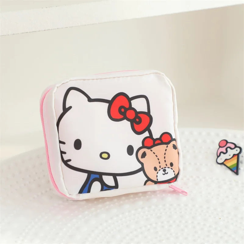 Hello Kitty Kuromi Menstrual Bag Cute Girly Cinnamoroll Hangyodon Pochacco Capacity Sanitary Napkin Storage Bag