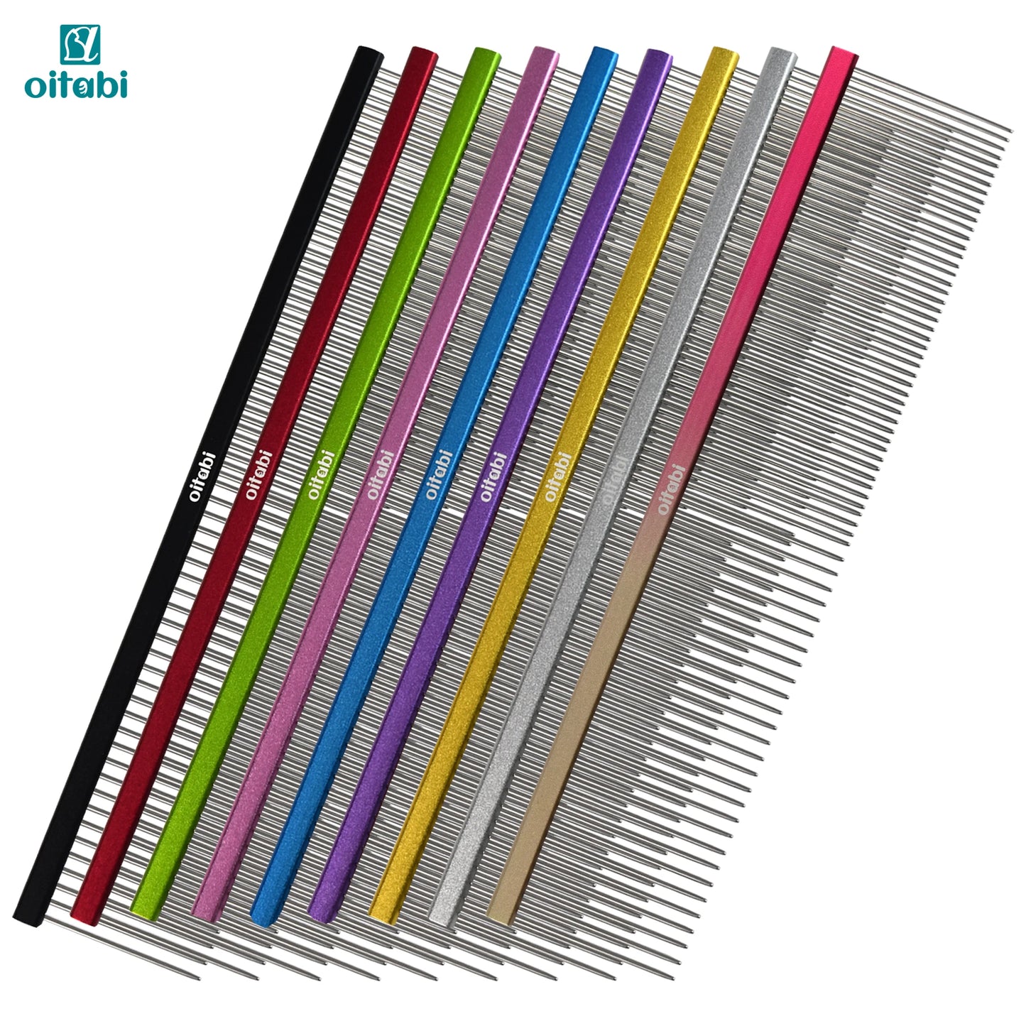 Oitabi Pet Comb Stainless Steel Long Teeth Comb for Dogs & Cats Pet Hair Comb for Home Grooming Kit Removes Knots Mats & Tangles