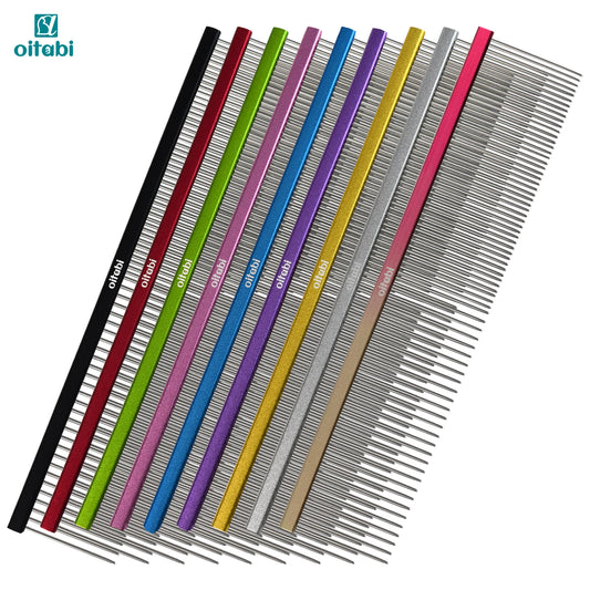 Oitabi Pet Comb Stainless Steel Long Teeth Comb for Dogs & Cats Pet Hair Comb for Home Grooming Kit Removes Knots Mats & Tangles