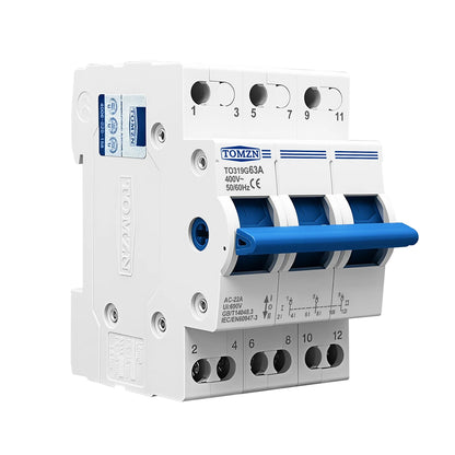 TOMZN TO219G 1P 2P 3P 4P 40A 63A MTS Dual Power Manual Transfer Isolating Switch Interlock Circuit Breaker Blue Generator PV
