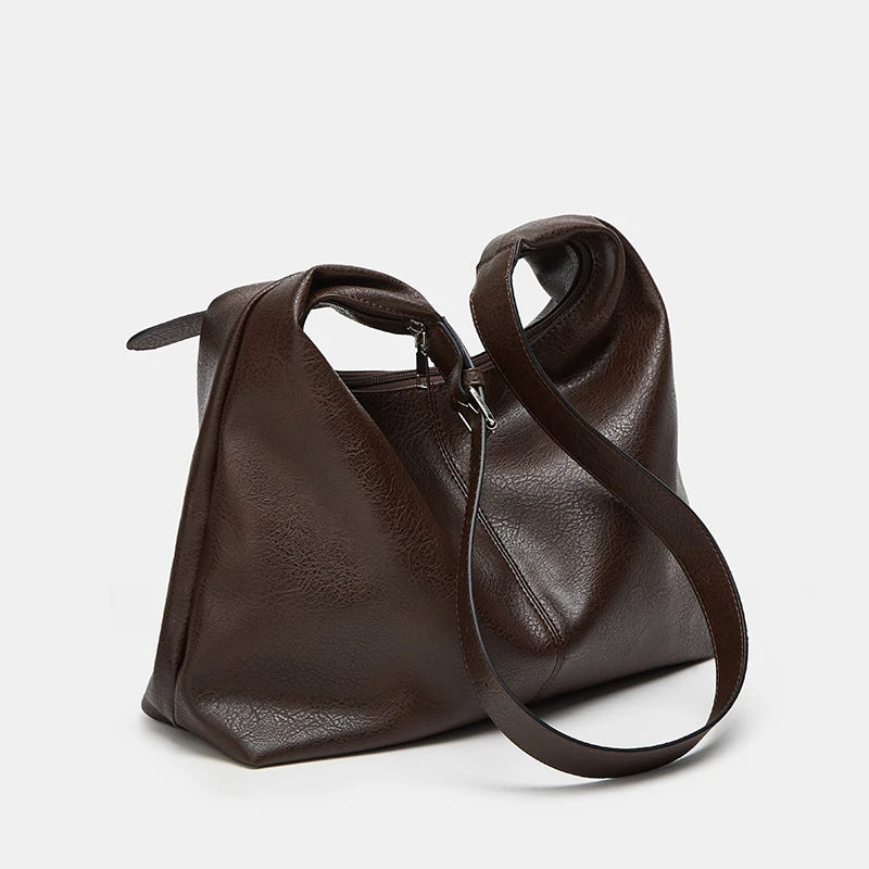 Trendy Casual Soft Pu Women's Handbags Solid Color Large Capacity Female Shoulder Bag Retro Tote Bag for Commute Shopping