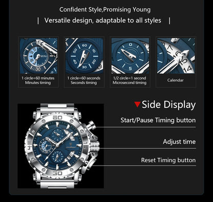POEDAGAR Luxury Men's Watch Calendar Luminous Waterproof Man Clock Chronograph Stainless Steel Quartz Watches For Men Reloj Gift