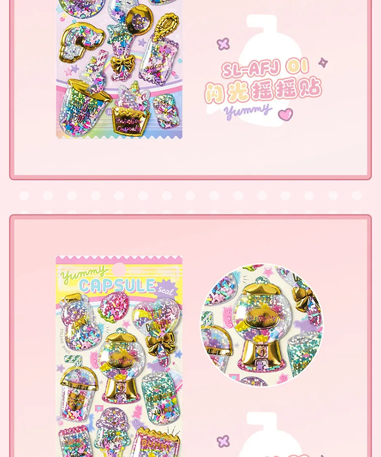 Kawaii Capsule Sparkling 3D Stickers Scrapbooking Diy Journal Stationery Sticker Cute Deco Art School Supplies