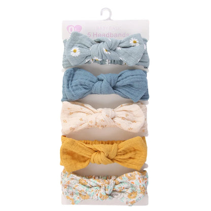 5Pcs/Set Solid Muslin Cotton Linen Baby Headband Elastic Rabbit Ear Hair Band Infant Girl Turban Headwraps Stretch Accessories