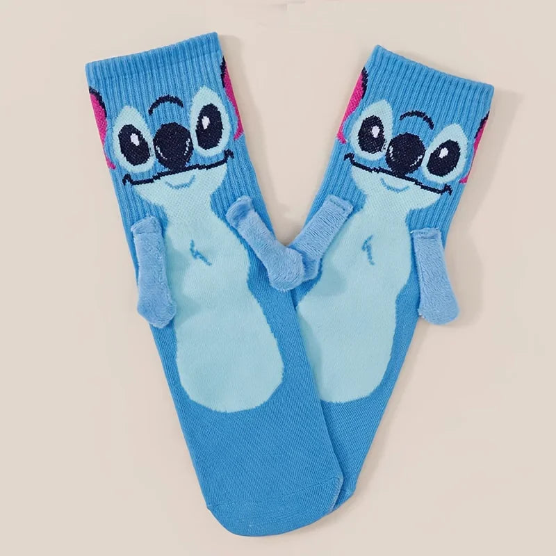Disney Stitch hand in hand sock sock female Japanese cartoon cartoon tube stack sock cute children Christmas sock gift