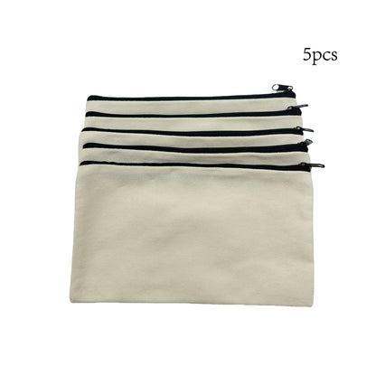5pcs Blank Canvas Zipper Pouch Bulk, Makeup Bag Pencil Case For Cosmetic & DIY Crafts, Independence Day