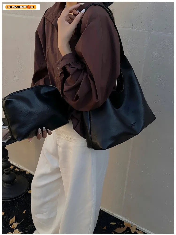 Homefish New Tote bag 100 hand bill of lading shoulder women's bag retro simple large bag Tote bag