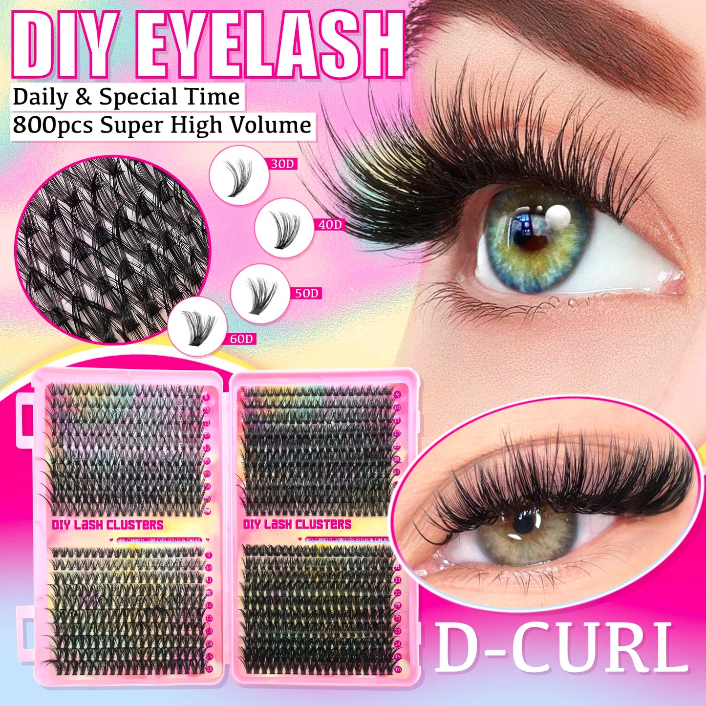 False eyelashes Clusters Natural Thick Volume eyelashes Extension Kit - High-Capacity Individual Lashes with Applicators