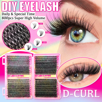 False eyelashes Clusters Natural Thick Volume eyelashes Extension Kit - High-Capacity Individual Lashes with Applicators
