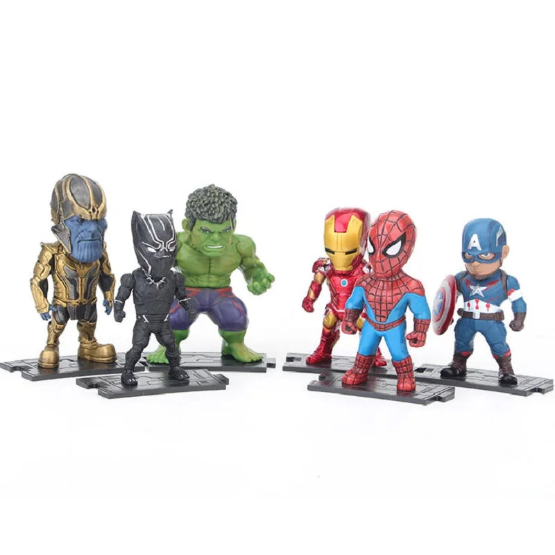 6pcs/set Ironman Spiderman Hulk Captain American Black Panther Thanos Action Figure Collection Model Toys Ornament