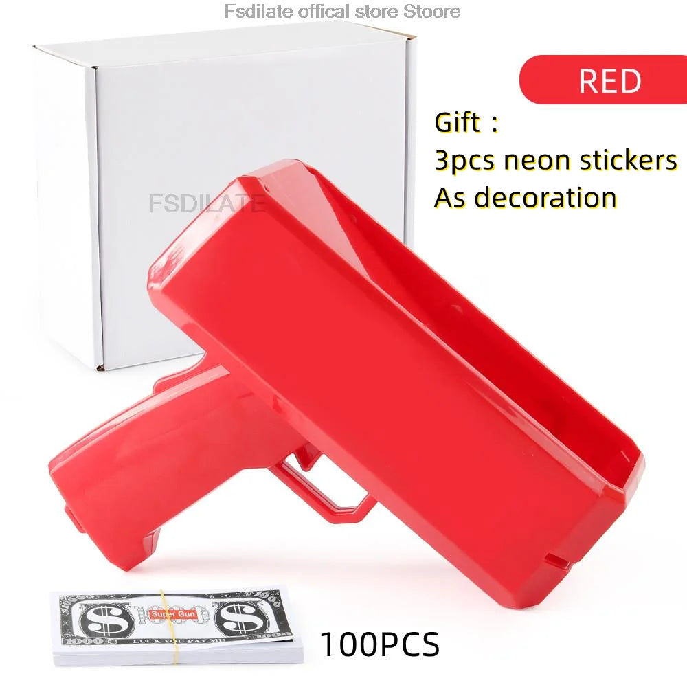 Banknote gun Party Games Pistol Party toys Games Cash Cannon Funny toys gun for banknotes Wedding Golden 100pcs fake money bills