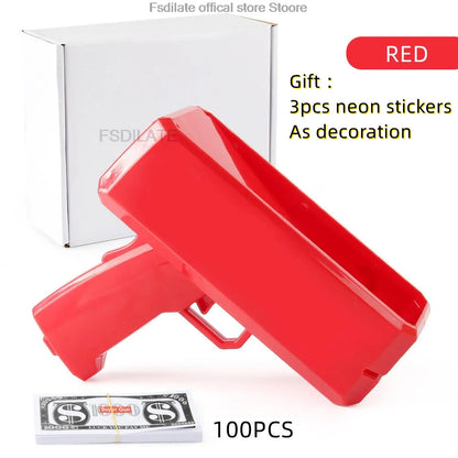 Banknote gun Party Games Pistol Party toys Games Cash Cannon Funny toys gun for banknotes Wedding Golden 100pcs fake money bills