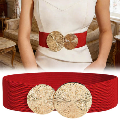 Women Solid-Color Belt,Wide Elastic Belt ,Coat/Dress Accessories Waist Belt,Chunky-Gold Discs Round Belts,for Daily/Party Use