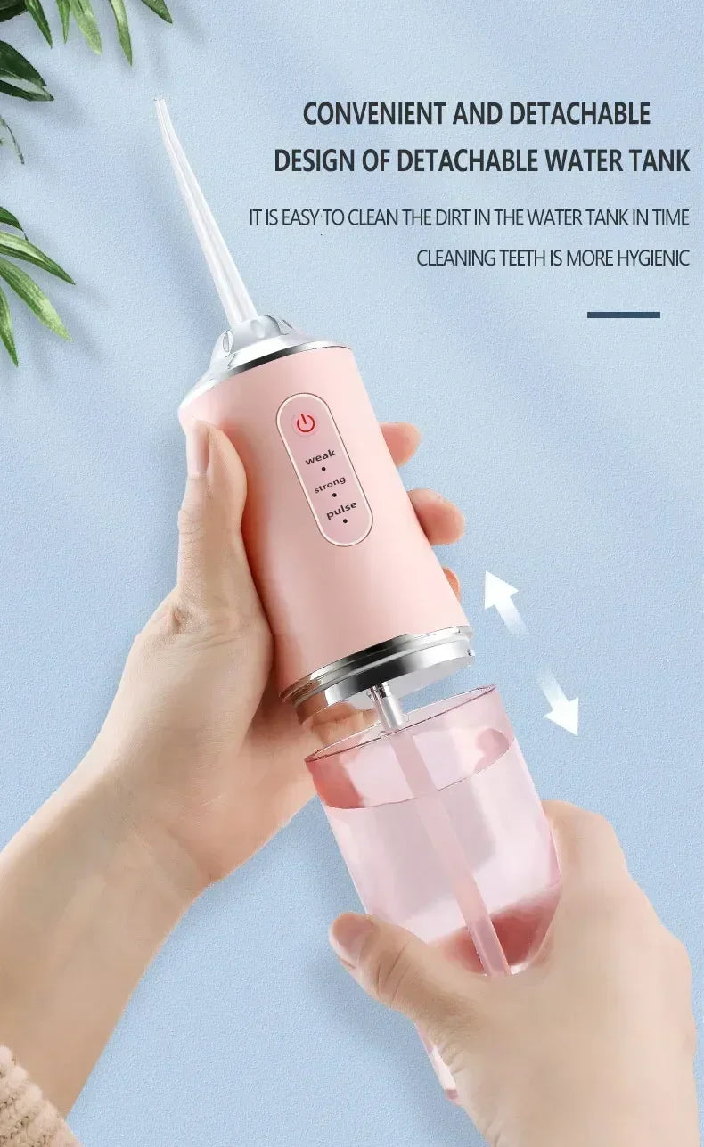 Oral Irrigator Portable USB Rechargeable Dental Water Flosser Water Jet Floss Tooth Pick 4 Jet Tip 220ml 3 Modes IPX7 Waterproof