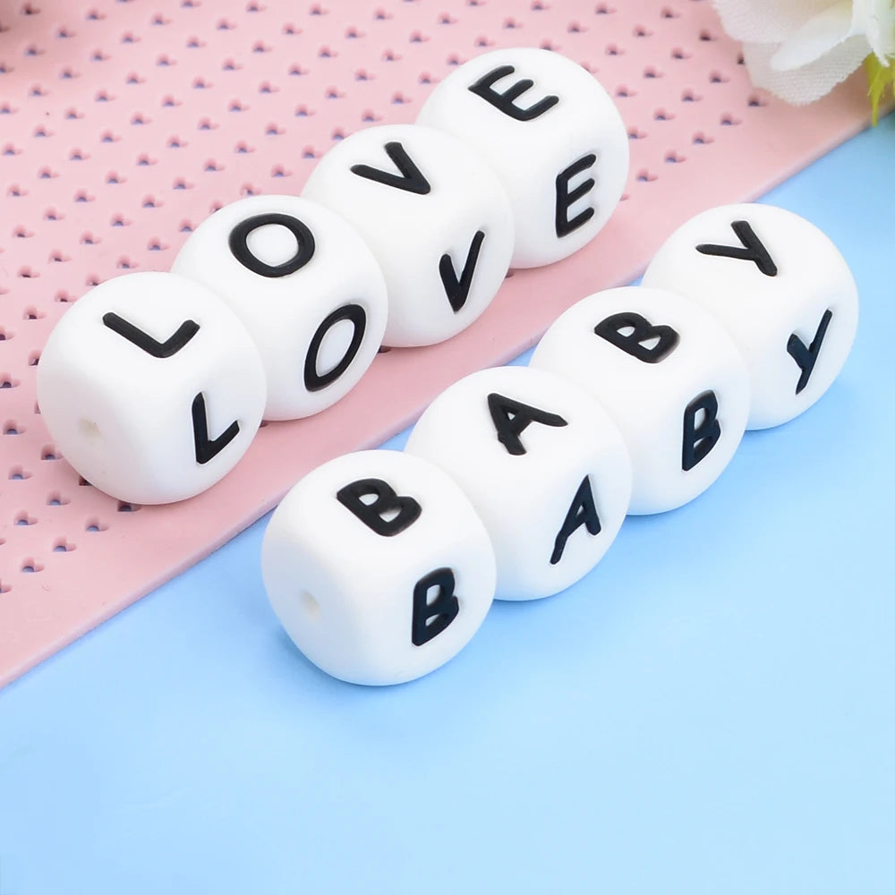 LOFCA 40PCS/Lot Alphabet 12mm Food Grade Letter Silicone Beads Baby Bead Pacifier Chain BPA Free  for Name Make DIY Necklace