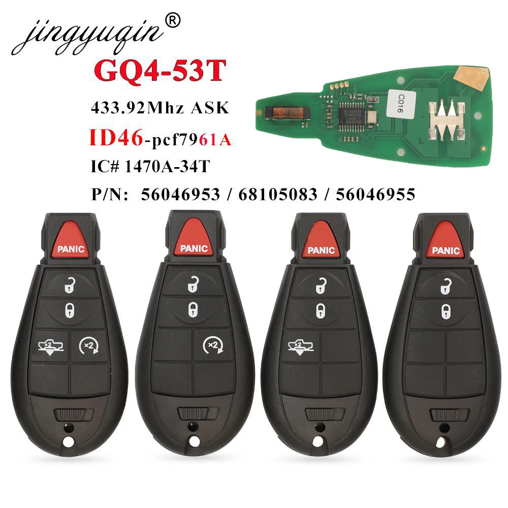 jingyuqin GQ4-53T Fobik Remote Car Key 433MHz ID46-PCF7961A Chip for Dodge RAM 1500 2500 3500 4500 2013-2018 56046953 68159655