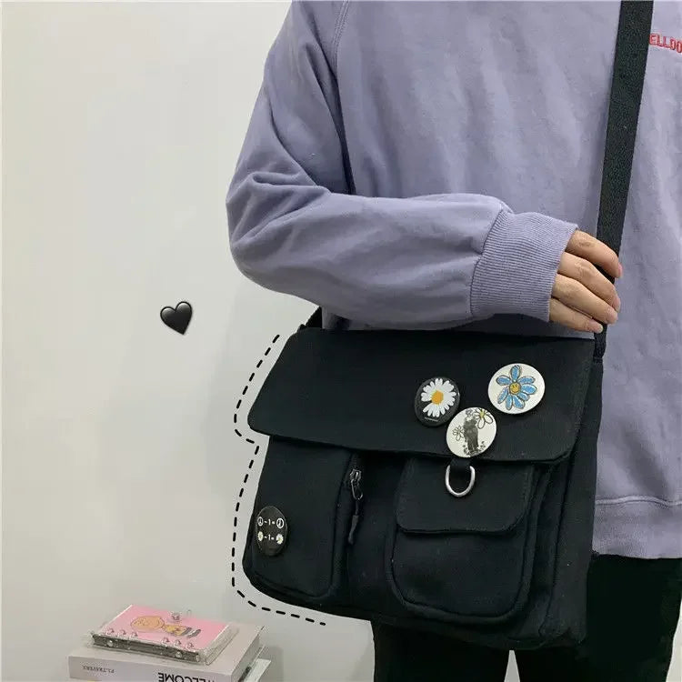 Ladies' Cute and Versatile Canvas Youth Fashion Shoulder Bag Student Large Capacity Crossbody Bag