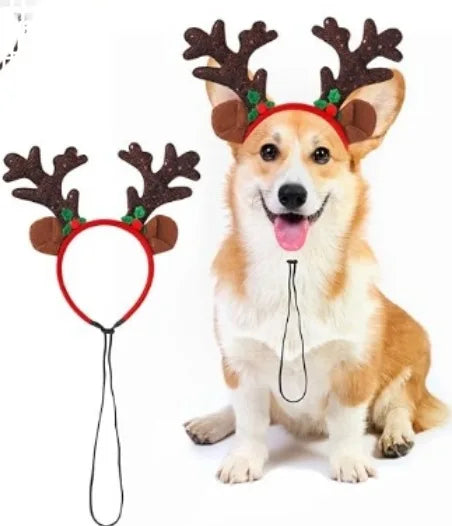 Christmas Decoration Pet Headwear Party Dress Up Antlers Hair Hoops Pet Supplies Christmas Hat Headbands Dog Elk Hair Hoops