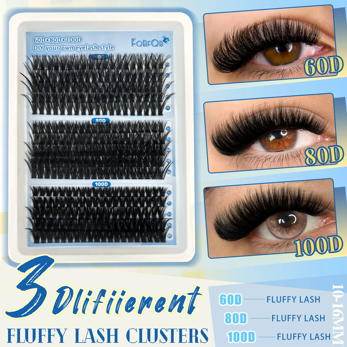0.07mm DIY 5D Fluffy Lash Clusters 60D 80D 100D Thick Eyelash Clusters D Curl Wispy Individual Lashes 10-16mm Eyelash Extension