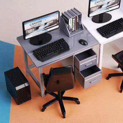 1 Set 1/12 Dollhouse Miniature Computer Keyboard Chair Desk Kit Home Study Room Furniture Decor Micro Scene Props