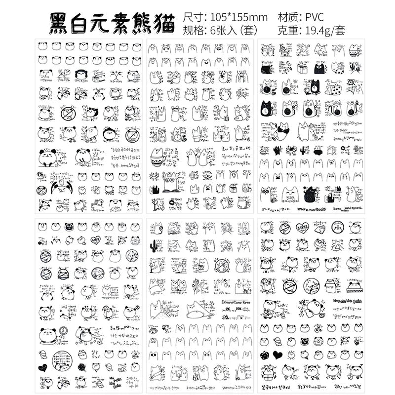 6Pieces/Set Transparent Pvc Waterproof Cartoon Sticker DIY Hand Account Decorative Stickers Kawaii Phone Cup Stickers