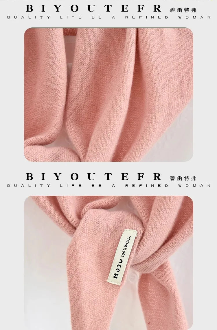 100% Australian Wool Knitted Triangle Scarf Shawl Women's Autumn  Winter Warm Neck Protection Scarf Decorative  Small Scarf