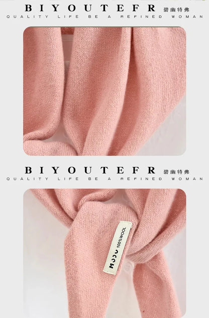 100% Australian Wool Knitted Triangle Scarf Shawl Women's Autumn  Winter Warm Neck Protection Scarf Decorative  Small Scarf