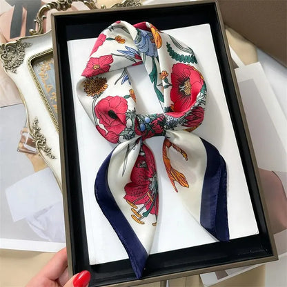 Luxury Print imitation Silk Square Scarf Women Spring Neck Tie Shawl Wraps Female Hair Hand Wrist Headkercheif Hijab Bandana