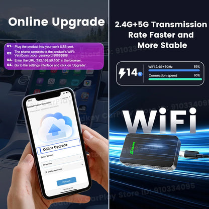 Carlinkit 5.0 2air Wireless CarPlay Android Auto Wireless Adapter 2in1 Plug and Play Auto Connection 5.8Ghz WiFi Bluetooth GPS