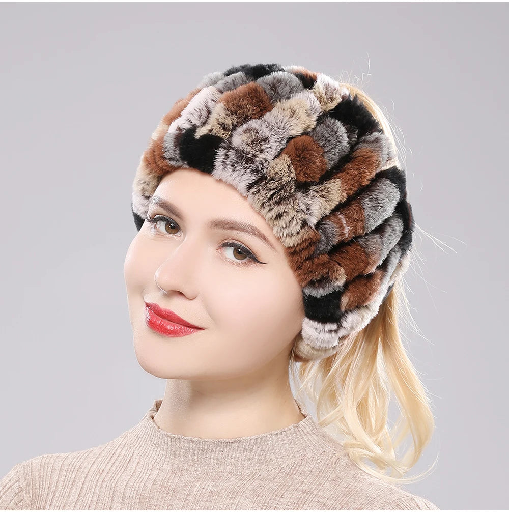 Women Handmade Stretch 100% Real Rabbit Fur Scarf Knit Genuine Rex Rabbit Fur Headbands Girls Natural Rabbit Fur Ring Scarves