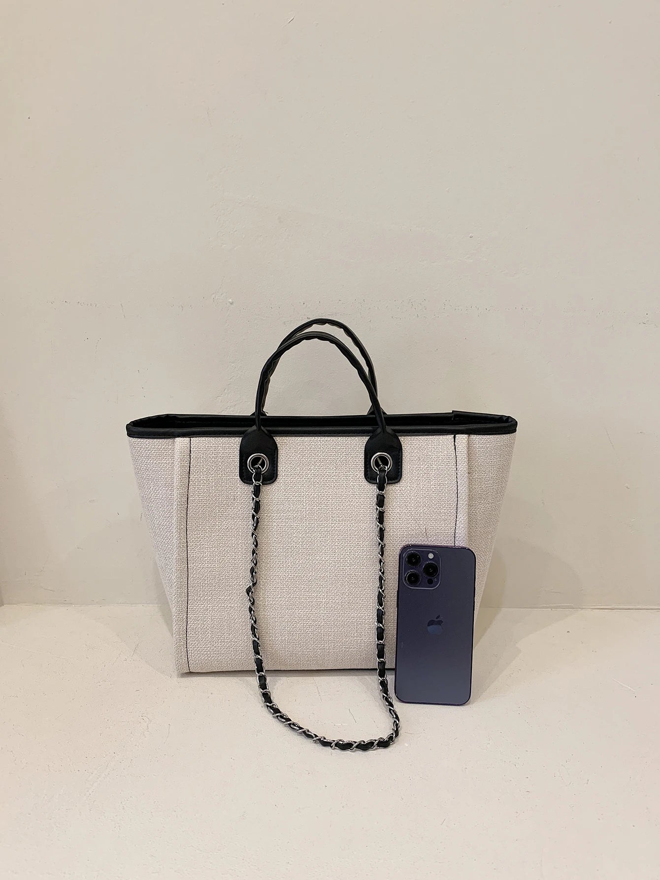New Fashion Simple Canvas Material Chain Bag Large Capacity Chain Zipper Women's Shoulder Bag Tote Bag For Commuter Shopping