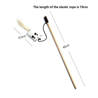 Fashion Cat Wand Toy Natural WoodenTeaser Wand for Cat Interactive Elastic String Cat Stick Pole Toy for Indoor