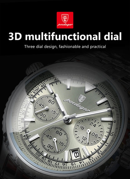 POEDAGAR Luxury Fashion Men Watch Stainless Steel Waterproof Luminous Quartz Male Clock Date Chronograph Military Men's Watches
