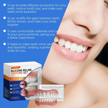 Flexible Silicone Dental Liner Kit, Soft Comfort Upper Lower Denture Set, Practical Easy Wear Braces for Daily Use