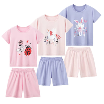 2-Piece Summer Children's Comfortable and Versatile Cute Short Sleeved Shorts Set for Boys and Girls Casual Home and Outdoor Set