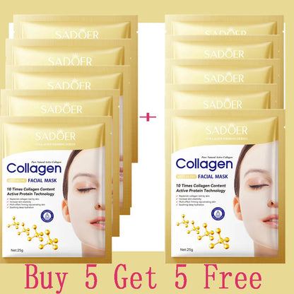10pcs Korean Collagen Anti Wrinkle Facial Mask  Fade Fine Lines Anti Aging Firm Skin Moisturizing Brightening Skincare Mask