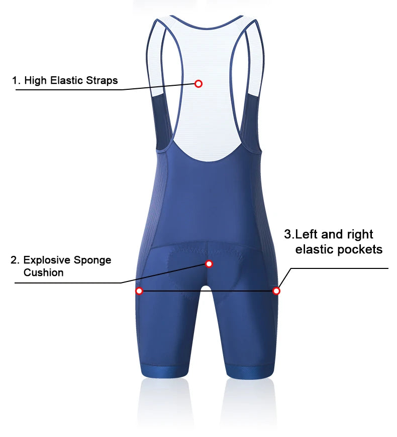 X-TIGER Men's Cycling Shorts Long Distance Riding Bib Shorts Pro Men's Cycling Shorts High Density Foam Cushion 5 CM Leg Gripper