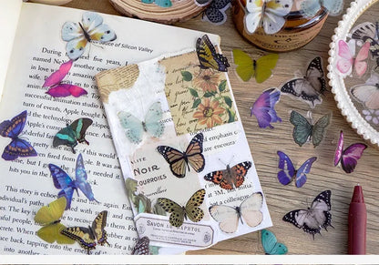 Journamm 40pcs/pack Butterfly Series Stickers Art Collage Junk Journal DIY Scrapbooking PET Waterproof Craft Aesthetics Stickers