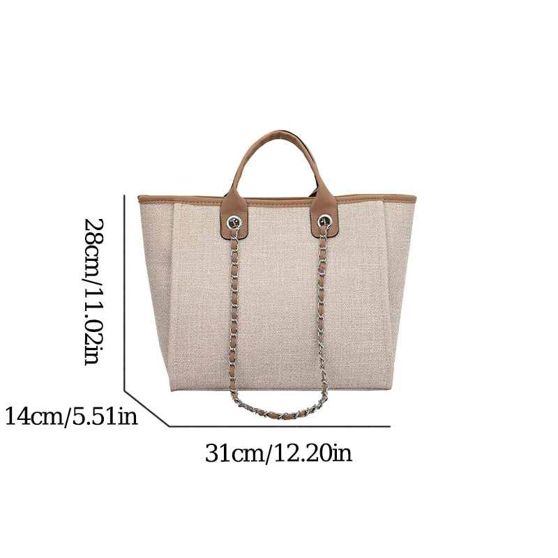 New Fashion Simple Canvas Material Chain Bag Large Capacity Chain Zipper Women's Shoulder Bag Tote Bag For Commuter Shopping