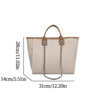 New Fashion Simple Canvas Material Chain Bag Large Capacity Chain Zipper Women's Shoulder Bag Tote Bag For Commuter Shopping