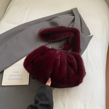 Fashionable Wrinkled Cloud Bag Soft Faux Fur Small Shoulder Bags for Women 2025 Winter Trend Korean Plush Handbags Crossbody Bag