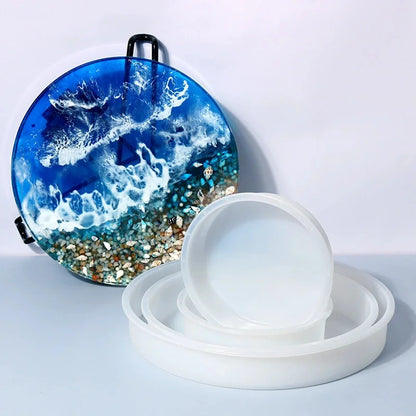 Large Round Tray UV Resin Mold Crystal Desk Silicone Mold DIY River Table Mold Fruit Disc Tea Plate Coaster Making Mold Tools